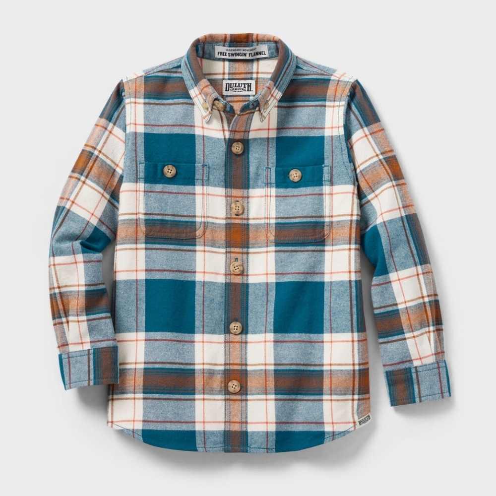 Duluth Trading Co Kids Plaid Button Down Shirt - Teal and Brown